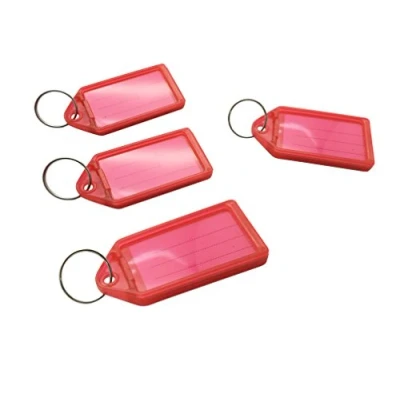 Image of Pack of 50 Large Red Coloured Identity Tag Key Rings Sliding Fob Keyrings