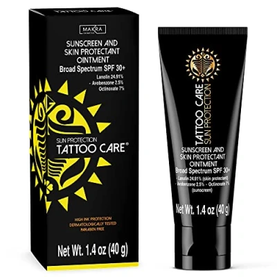 Image of Tattoo Care Sunscreen SPF 30+ Ointment for Sun Protection UVA/UVB Rays Deeply Moisturizes and Protects Ink Against Fading Enhances Colors, Water Resistant (40ml, 1)