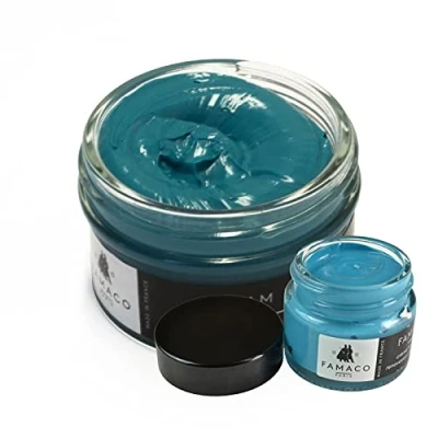 Image of Famaco Turquoise 50ml Renovating Polish and 15ml Scuff Scratch Dye with Polishing Cloth Free Touch up Brush Long Lasting Shine Protector Kit for Boots Shoes