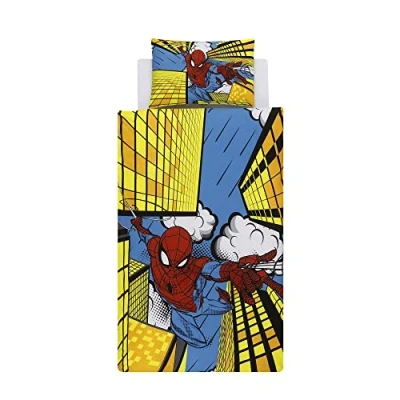 Image of Disney Home Spiderman Reversible Two Sided Duvet Cover Set,100% Cotton,Single Size,2 Pieces,Multi Coloured,135x200cm+50x70cm (54&quot;x79&quot; inches)
