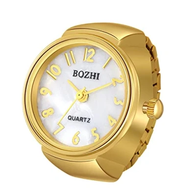 Image of JewelryWe Men Women Finger Watch Stretchy Band Elastic Round Simple Dial Quartz Ring Watches, for Xmas Christmas