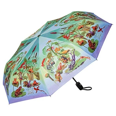 Image of VON LILIENFELD Folding Pocket Umbrella Automatic Motif Lightweight auto open close Telescopic Men Women Children Frogs