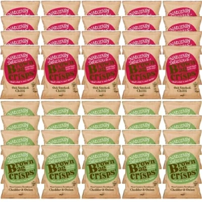 Image of Brown Bag Oak Smoked Chilli Crisps and West Country Cheddar &amp; Onion (2 Boxes)
