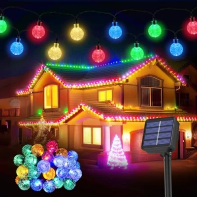 Image of Solar Garden Lights Outdoor, 26.6Ft 30LED String Lights, Fairy Waterproof 8 Mode Crystal Ball Decorative Easter, Garden, Yard, Parties(Memory Function+Multicolor)