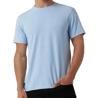 Image of DKNY Mens T Shirts Luxury Men&#039;s Classic Fitted Short Sleeve Crew Neck for Men Plain Tshirts Men, Cerulean Blue, Medium