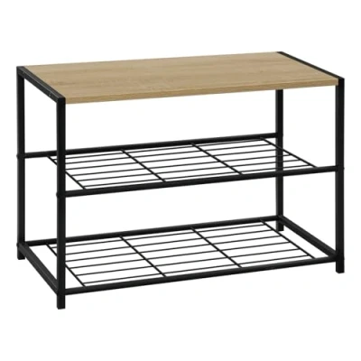 Image of 2 Tiers Wooden Shoe Rack Metal Benches for Hallway,Shoes Storage Organizer SR0051