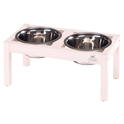 Image of Ferplast Desco Wood Dog Bowl Holder with 2 Stainless Steel Bowls Stylish, Non Slip, Raised Wooden Water and Food Bowl, 1,7 Liter
