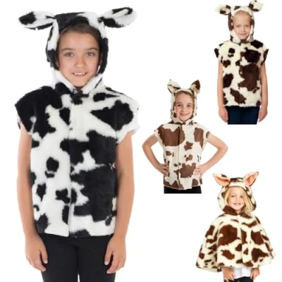 Image of Charlie Crow Black &amp; White Cow costume for kids one size 3 8 Years.