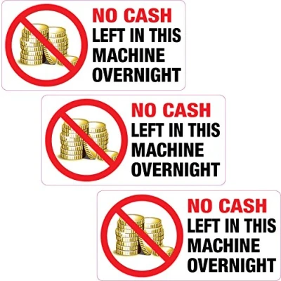 Image of 3 x No Cash Left in This Machine Overnight Sticker Printed Vinyl Label Shop Pub