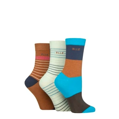 Image of Elle Women&#039;s Soft Cotton Socks Plain, Striped and Patterned with Hand Linked Toes Multipack of 3 Pairs Size 4 8 (UK, Numeric, 4, 8, Regular, Storm Stripe)