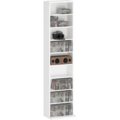 Image of HOMCOM 260 CD/120 DVD Storage Unit, Blu ray Media Shelf with 9 Compartments and 6 Adjustable Shelves, CD Tower for Living Room, Bedroom, Office, White