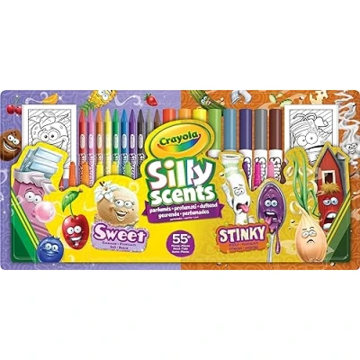 Image of CRAYOLA Silly Scents Activity Set 55 Pieces of Sweet &amp; Stinky Colouring Fun! Includes Pencils, Crayons, Markers Cards! Suitable for Kids Ages 3+