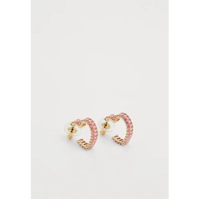 Image of Swarovski Matrix hoop earrings, Baguette cut, Heart, Small, Pink, Gold tone plated