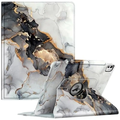 Image of Fintie Rotating Case for iPad Pro 13 inch (M4) 2024 with Pencil Holder 360 Degree Swiveling Protective Stand Cover Auto Wake/Sleep, Cloudy Marble