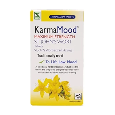 Image of Schwabe KarmaMood Maximum Strength St John&#039;s Wort Extract 425mg Traditionally Used for Low Mood and Mild Anxiety Traditional Herbal Medicinal Product 30 Tablets