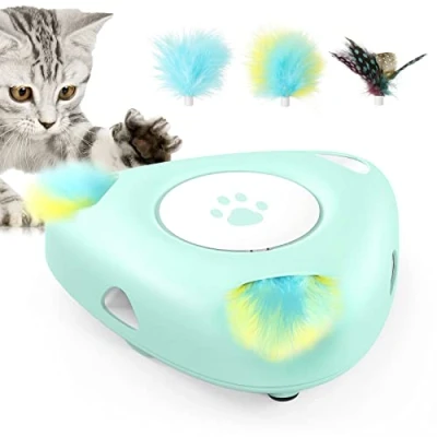 Image of Pawaboo Interactive Cat Toys, Automatic Exercise Teaser Toy with 3 Replacement Rotating Feathers, Electronic Kitten for Indoor Cats, Kitty, Pet Lake Blue