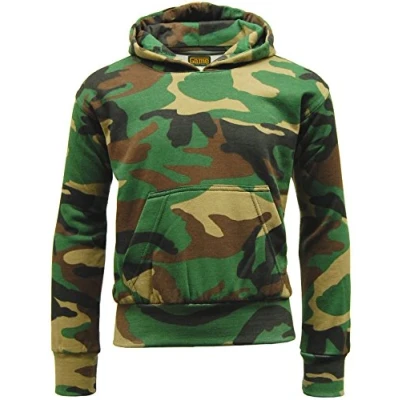 Image of Game Technical Apparel Boys Camouflage Fleece Pullover Hoodie Sweatshirt Top (7 8 Years, Woodland Camo)