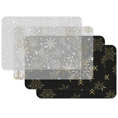 Image of Vénilia Snowflakes Mix Placemats for Dining Room Table Mats Plate Coasters Wipe Clean Food Safe 45 x 30 cm Set of 4