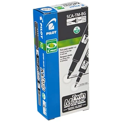 Image of Pilot Begreen Recycled Twin Tip Permanent Marker 0.8/2.0 mm Black, Box of 10