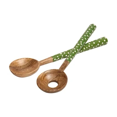 Image of Dexam Sintra Mango Wood Spotted Salad Servers Green