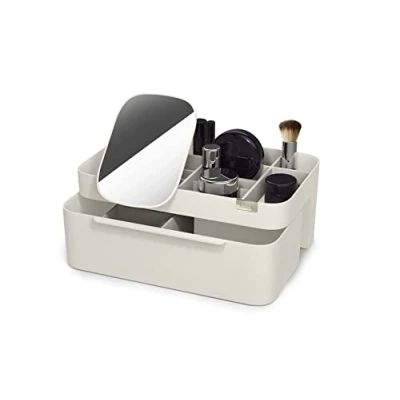 Image of Joseph Viva Large Makeup Cosmetic Organiser with Removable Mirror, dismantles for easy cleaning Beauty Storage Drawer Off White, 6
