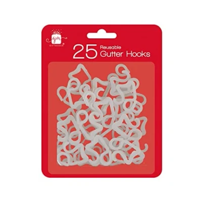 Image of Giftmaker 25 Mini Gutter Hooks Hanging Outdoor Christmas String Fairy Lights Plastic Clips