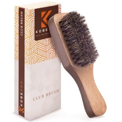 Image of Kobe Professional Men&#039;s Light Wood Club Brush Men’s Boar Bristle Hair Brush/Beard Wooden for Men &amp; Women