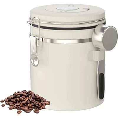 Image of Charwin Coffee Container Airtight, Canister Stainless Steel Aroma Storage with CO₂ Valve, Bean Vacuum for Powder Tea Nuts Cocoa 1.5 L Cream White