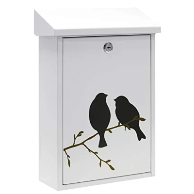 Image of ARREGUI Premium E5601 BIR Outdoor Steel Letterbox with Decorative Screen Printing &quot;Birds&quot;, Size M (DIN A4 and Magazines), Mailbox, Wall Anti Rain, Easy to Install, White
