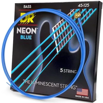 Image of DR Strings HI DEF NEON™ BLUE coloured Bass Strings: 5 String Medium 45 125