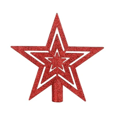 Image of VEYLIN Christmas Tree Topper,20CM Gold Glittered Star Topper for Ornament(Red)