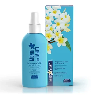 Image of Helan Monoi De Tahiti Hair Oil in Spray with Spf 6 Against Sun Radiations, Tangling &amp; Frizz Protection Repair Treatment for Dry Vitamin E Made Italy 100ml