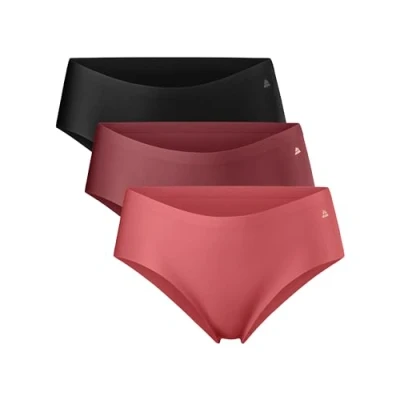 Image of DANISH ENDURANCE 3 Pack Women&#039;s Invisible Hipster Panties, Sport Knickers, No Show Underwear, Multicolour (1x Black, 1x Blush, Ruby), L