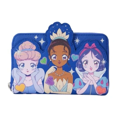 Image of Loungefly Disney Princess Manga Style Zip Around Wallet Blue