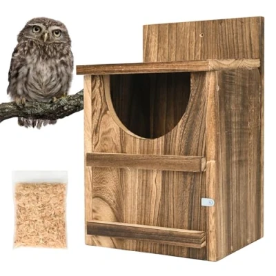 Image of petour Owl House Wooden Bird Cedar Nesting Box Prebuilt For Outside Easy To Open Fronted Many Different Species Of Garden Birds