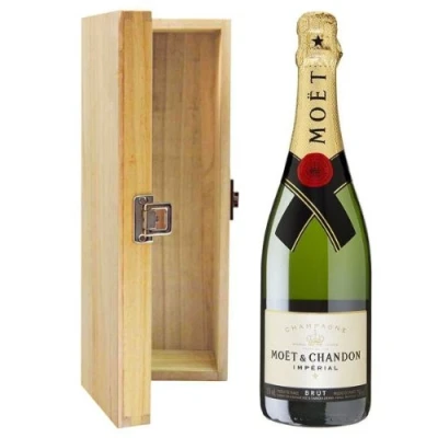 Image of Moet and Chandon Brut Imperial Champagne in Hinged Wooden Gift Box NV 75 cl