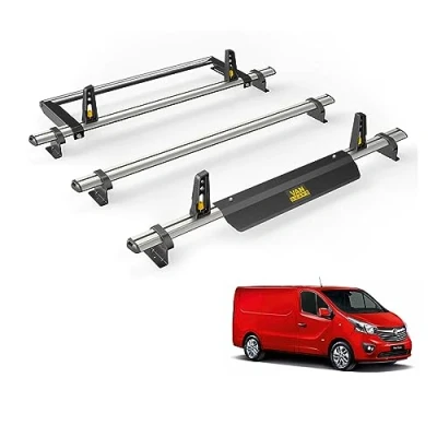 Image of Van Guard Roof Rack for Vauxhall Vivaro (2014 2019) 3 Bars + Rear Ladder Roller [Only Suitable Standard Models with Twin Doors] Ulti Bar VG315 3/VGR 01