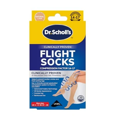 Image of Scholl Flight Socks Clinically Proven Compression for Travel Help Prevent Swollen Ankles and Deep Vein Thrombosis (DVT) Sheer Size 4 6, 1 Pair