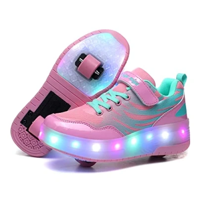 Image of Axcer Led Roller Skate Shoes with Double Wheels Automatic Retractable Technical Skateboarding Shoe Inline Skates Cross Trainers USB Rechargeable Multisports Outdoor Gymnastic Sneakers Boys Girls