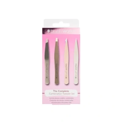 Image of Brushworks HD 4 Piece Combination Tweezer Set Gold