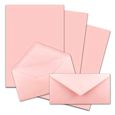 Image of FarbenFroh by Gustav Neuser 25 x A4 Writing Paper Sets with DIN Long Envelopes, Wet Seal, Pink, Matte Envelopes