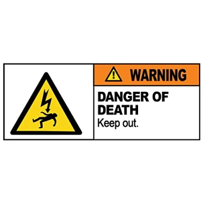 Image of 2 x Warning DANGER OF DEATH KEEP OUT Sign Removable Self Adhesive Waterproof Durable Vinyl Label Sticker 225mm 106mm