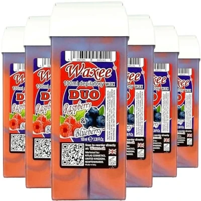 Image of Roll on wax roller cartridge 100ml, 6pcs Waxee DUO refill (Raspberry &amp; Blueberry)