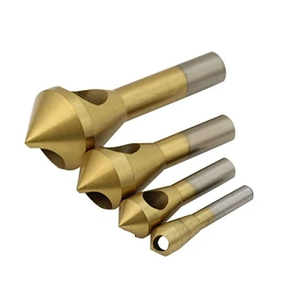 Image of Preamer 4 Pcs 90 Degree Titanium Countersink Deburring Drill Bit Set with Hole