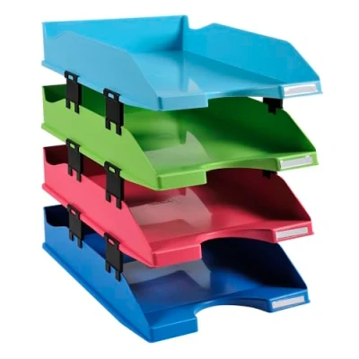 Image of Exacompta Ref 1131928SETD 1928 Collection Letter Tray Set 346 x 254 243mm in Size, Suitable for A4+ Documents, 4 Trays with Spacers, Stackable