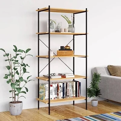 Image of NQJIBUE Home Garden,5 Tier Shelving Unit Black and Oak 80x40x163 cm