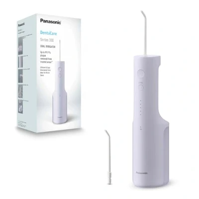 Image of Panasonic Series 300 Oral Irrigator EW DJ26 V311, Water Flosser for Teeth, 200ml, IPX7, 2 Regular Nozzles, 5 Pressure Settings, Travel Accessory, Purple
