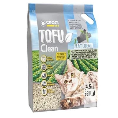 Image of Croci Tofu Clean 10L Activated Carbon Litter Cat Bouncing Odour Free with Carbon, Biodegradable to Throw Into the Toilet, 100% Vegetable, Long Lasting Sand