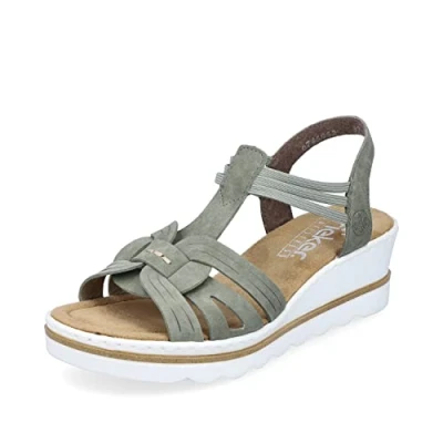 Image of Rieker Women Sandals 67459, Ladies Strappy Sandals,Summer Shoe,Summer Sandal,Comfortable,Flat,Green (grün / 52),40 EU 6.5 UK
