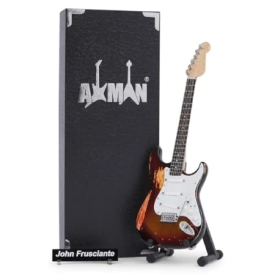 Image of Axman John Frusciante Red Hot Chili Miniature Guitar Replica Music Gifts Handmade Ornamental 1/4 Scale Display Box, Name Tag and Stand Included